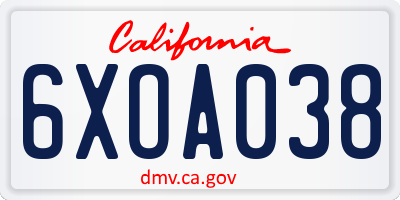 CA license plate 6XOA038