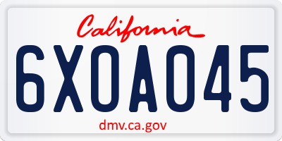 CA license plate 6XOA045
