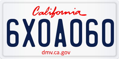 CA license plate 6XOA060
