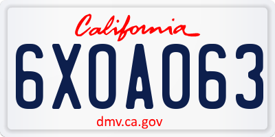 CA license plate 6XOA063