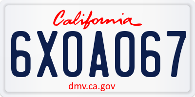 CA license plate 6XOA067