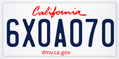 CA license plate 6XOA070