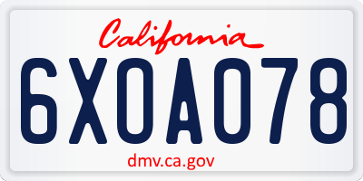 CA license plate 6XOA078
