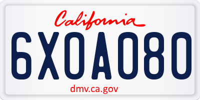 CA license plate 6XOA080
