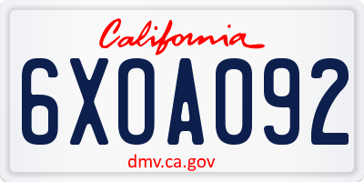 CA license plate 6XOA092