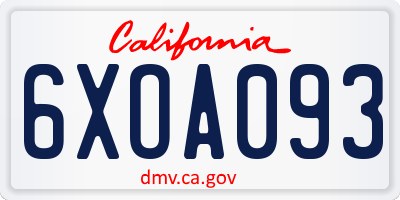 CA license plate 6XOA093