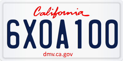 CA license plate 6XOA100