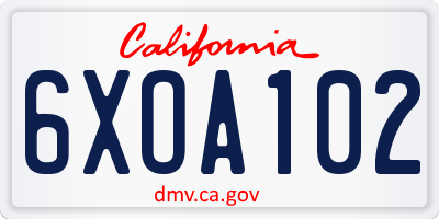 CA license plate 6XOA102
