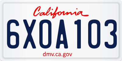 CA license plate 6XOA103