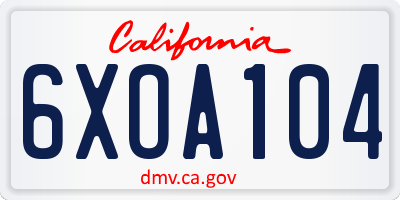 CA license plate 6XOA104