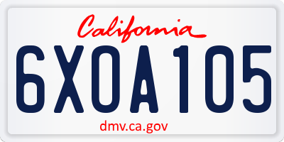 CA license plate 6XOA105