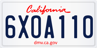 CA license plate 6XOA110