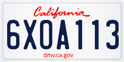 CA license plate 6XOA113