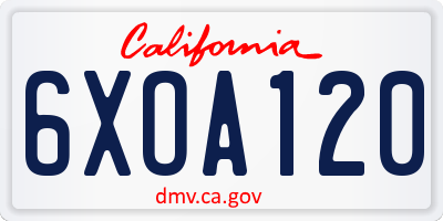 CA license plate 6XOA120