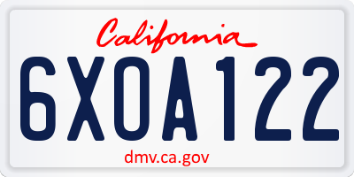 CA license plate 6XOA122