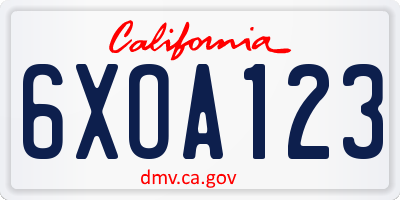 CA license plate 6XOA123