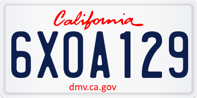 CA license plate 6XOA129