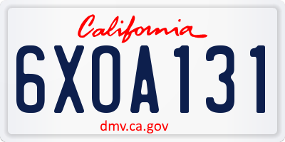 CA license plate 6XOA131