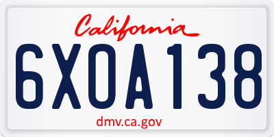CA license plate 6XOA138