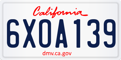 CA license plate 6XOA139