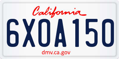 CA license plate 6XOA150