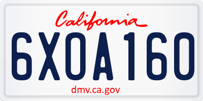 CA license plate 6XOA160