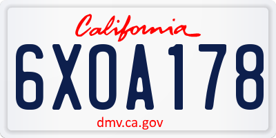 CA license plate 6XOA178