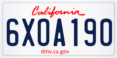 CA license plate 6XOA190