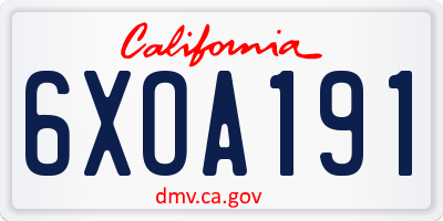 CA license plate 6XOA191