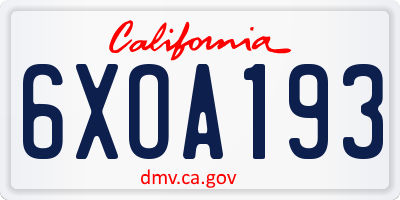 CA license plate 6XOA193