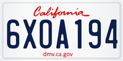 CA license plate 6XOA194