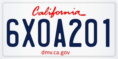 CA license plate 6XOA201