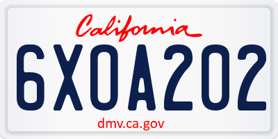 CA license plate 6XOA202