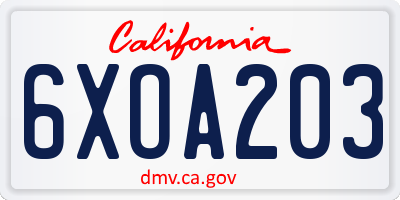 CA license plate 6XOA203