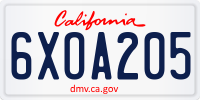 CA license plate 6XOA205
