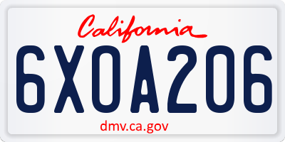 CA license plate 6XOA206