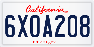 CA license plate 6XOA208