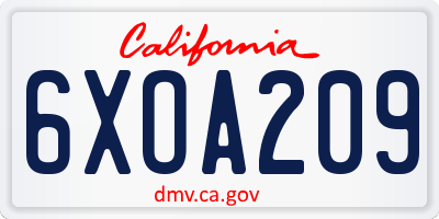 CA license plate 6XOA209
