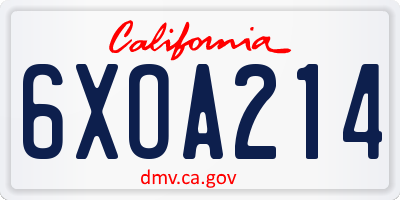 CA license plate 6XOA214