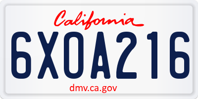 CA license plate 6XOA216