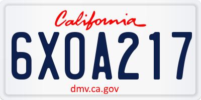 CA license plate 6XOA217
