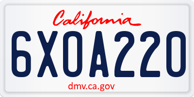 CA license plate 6XOA220