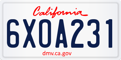 CA license plate 6XOA231