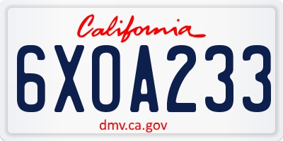 CA license plate 6XOA233