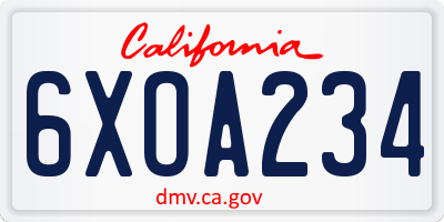 CA license plate 6XOA234