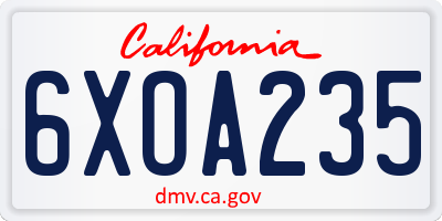 CA license plate 6XOA235
