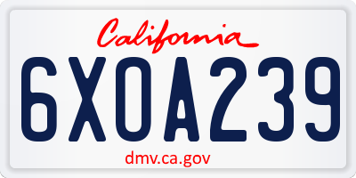 CA license plate 6XOA239
