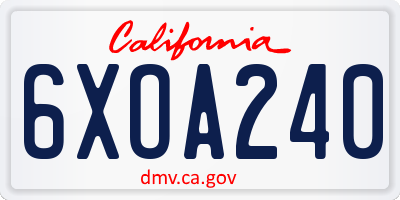 CA license plate 6XOA240