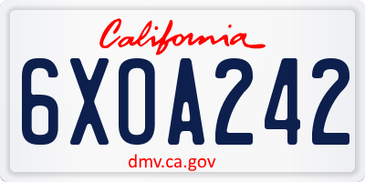 CA license plate 6XOA242