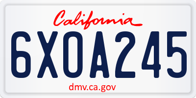 CA license plate 6XOA245